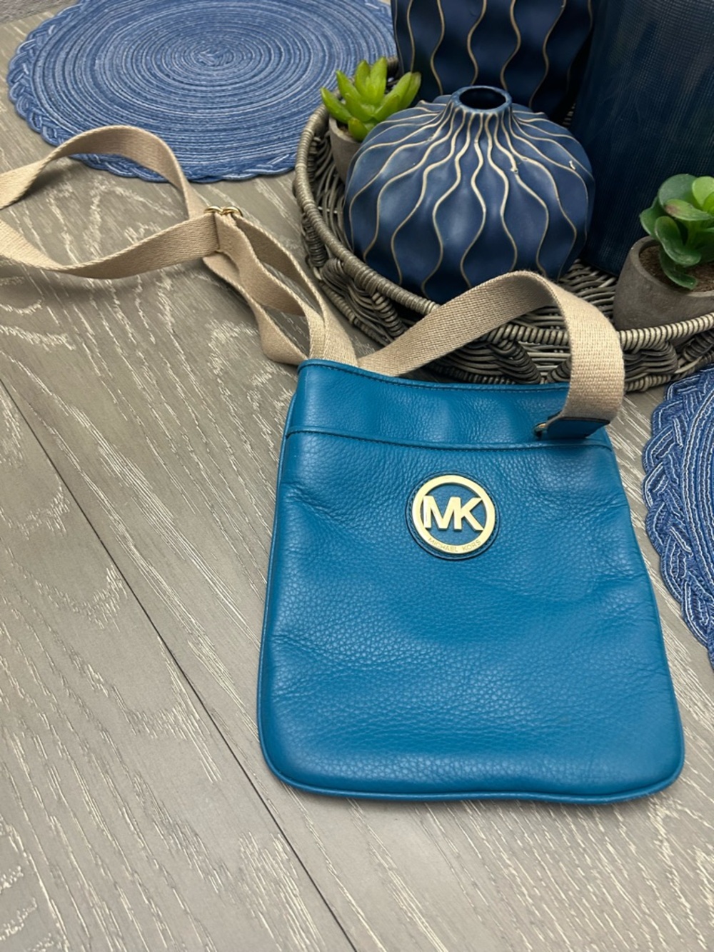 Michael Kors Bright Blue Leather Crossbody